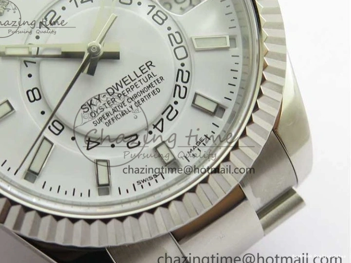 Good Copy Rolex Watches Noob Asian Sky-Dweller Best White SS 1:1 Bracelet 326934 23J Edition to TechFriendly 2880 SS Dial on 0111